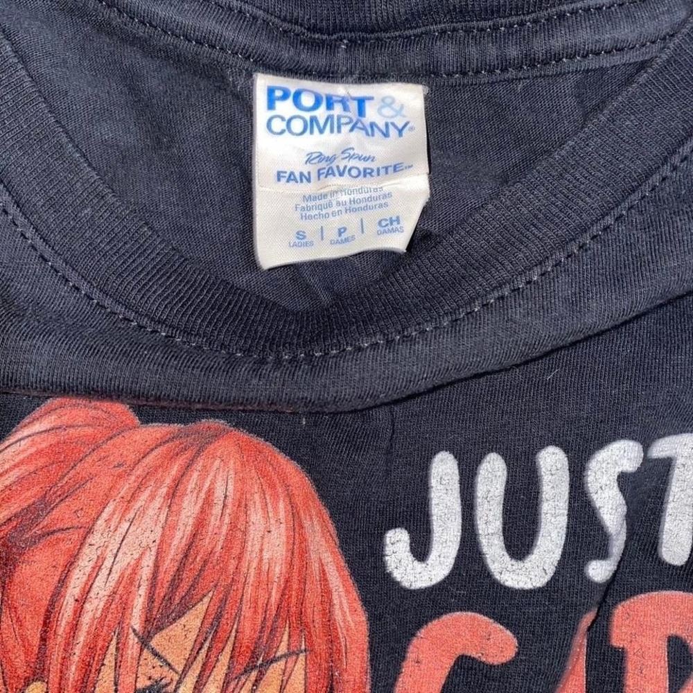 Port & Company Just A Girl Who Loves Anime Ramen Sketching Black Crop Top Small - Picture 3 of 3